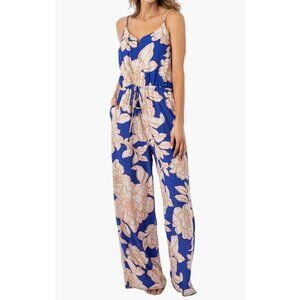 Maaji Blue Tropical Pattern Bouquet Arielle Wide Leg Jumpsuit Size Large NWOT
